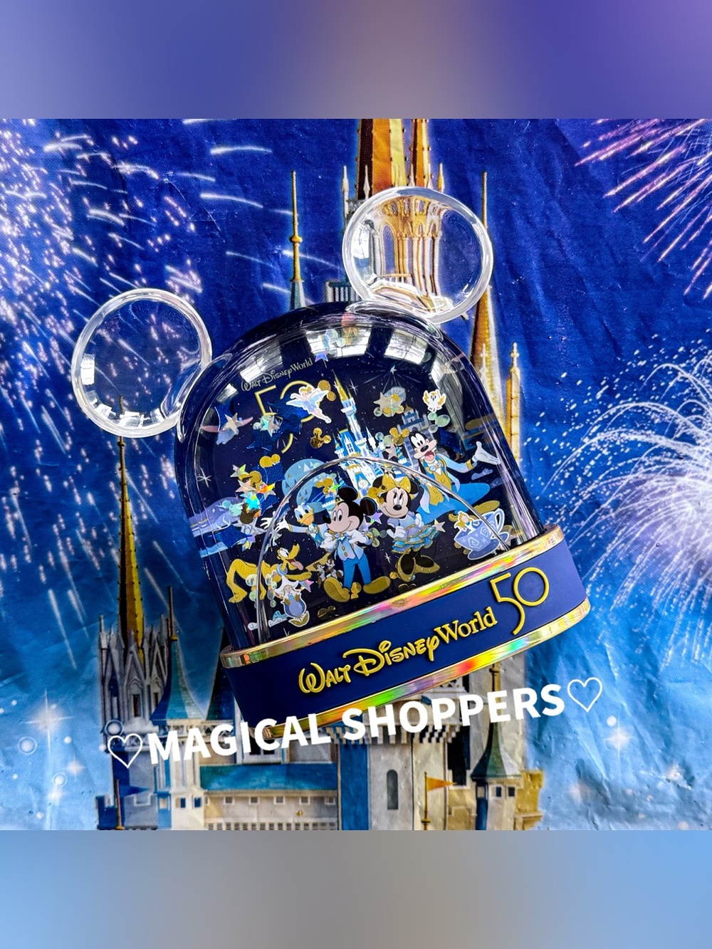 Walt Disney World 50th Anniversary Snow Globe Mickey Mouse Park Icons